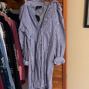 Blue and white pinstripe dress